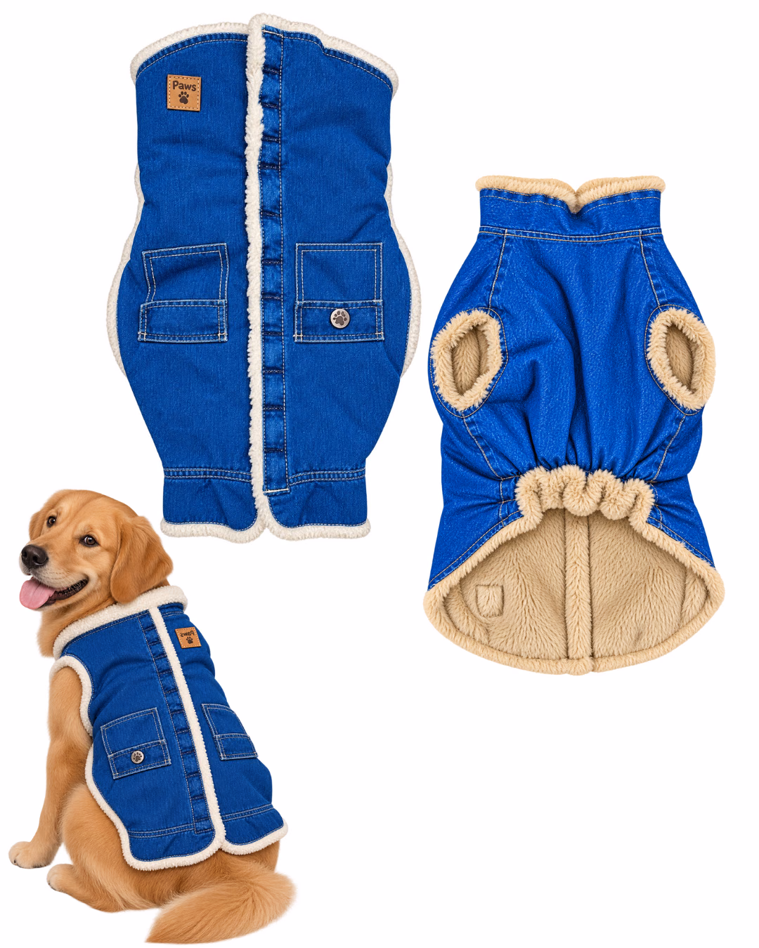 Fur-Lined Denim Jacket for Dogs & Cats 20 inch