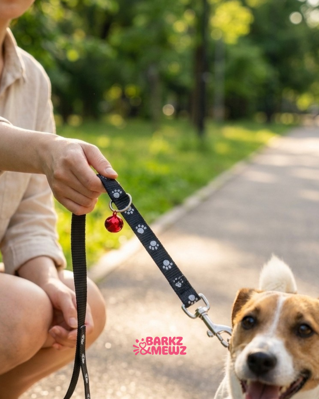 Collar & Leash – Paw Print + Bell (S, 10mm) view 3
