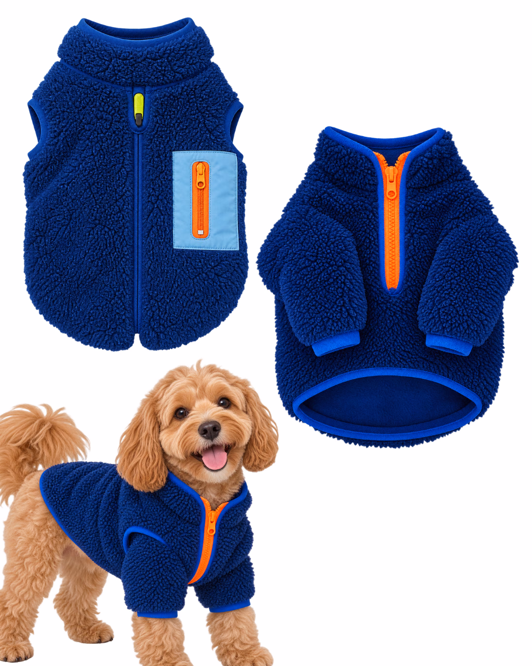 Cozy Fleece Pet Jacket with Front Zipper & Pocket 12 inch
