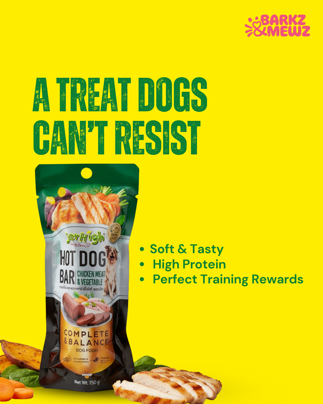 Jerhigh Hot Dog Bar 150g (Pack of 5) Chicken & Veg view 3