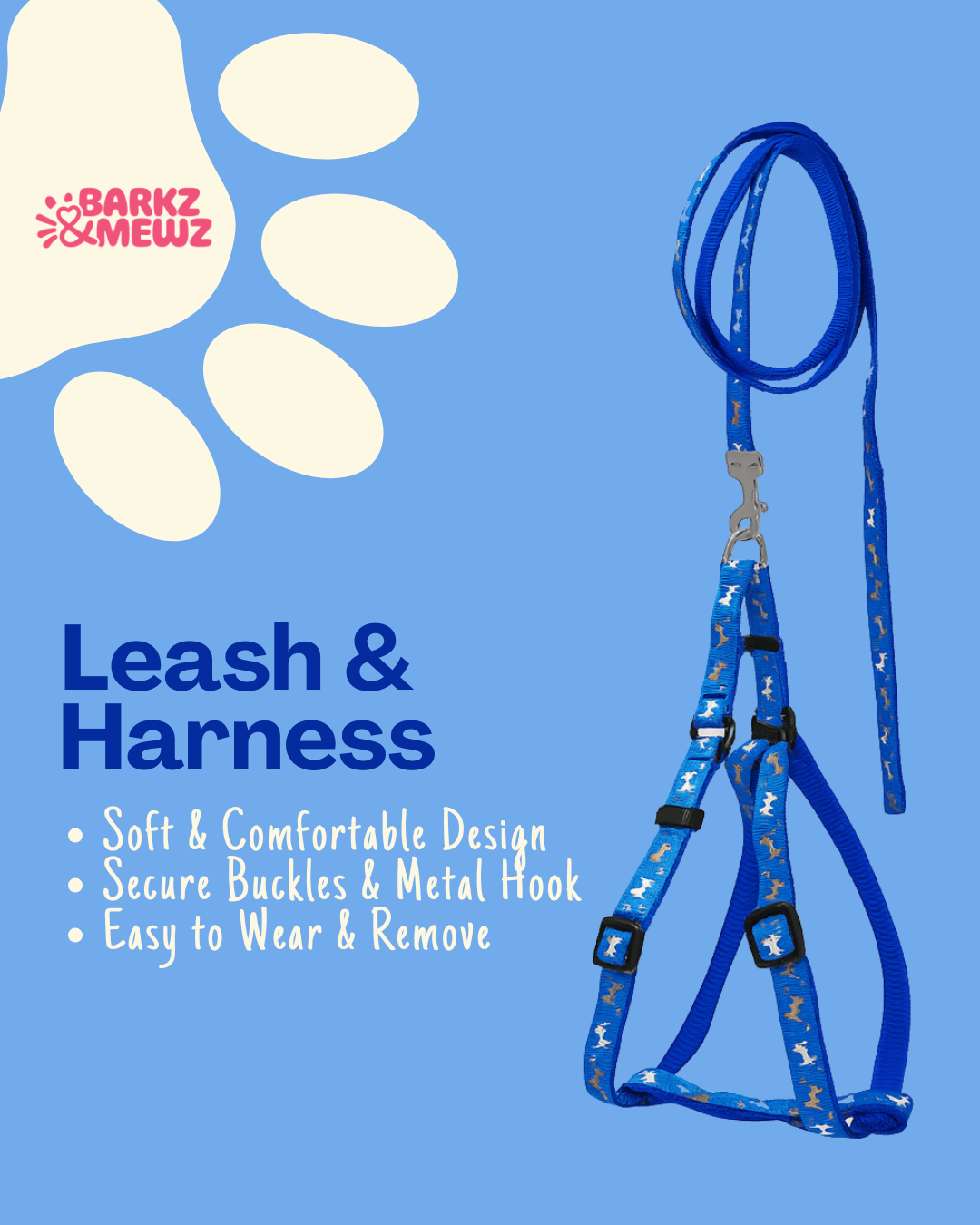 Harness & Leash – Paw Print (S, 10mm) view 2